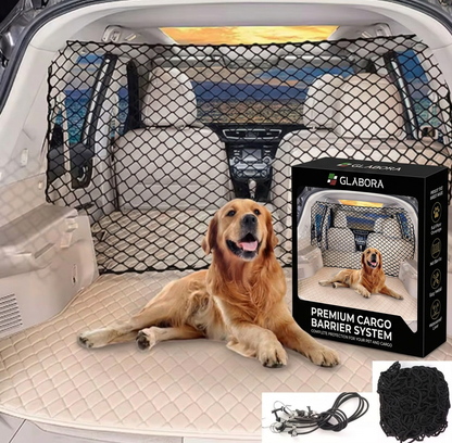 GLABORA KIT VIAGGIO AUTO CANI 4-IN-1 | COPRISEDILE IMPERMEABILE, CINTURA SICUREZZA, RETE BARRIERA E BORRACCIA PORTATILE
