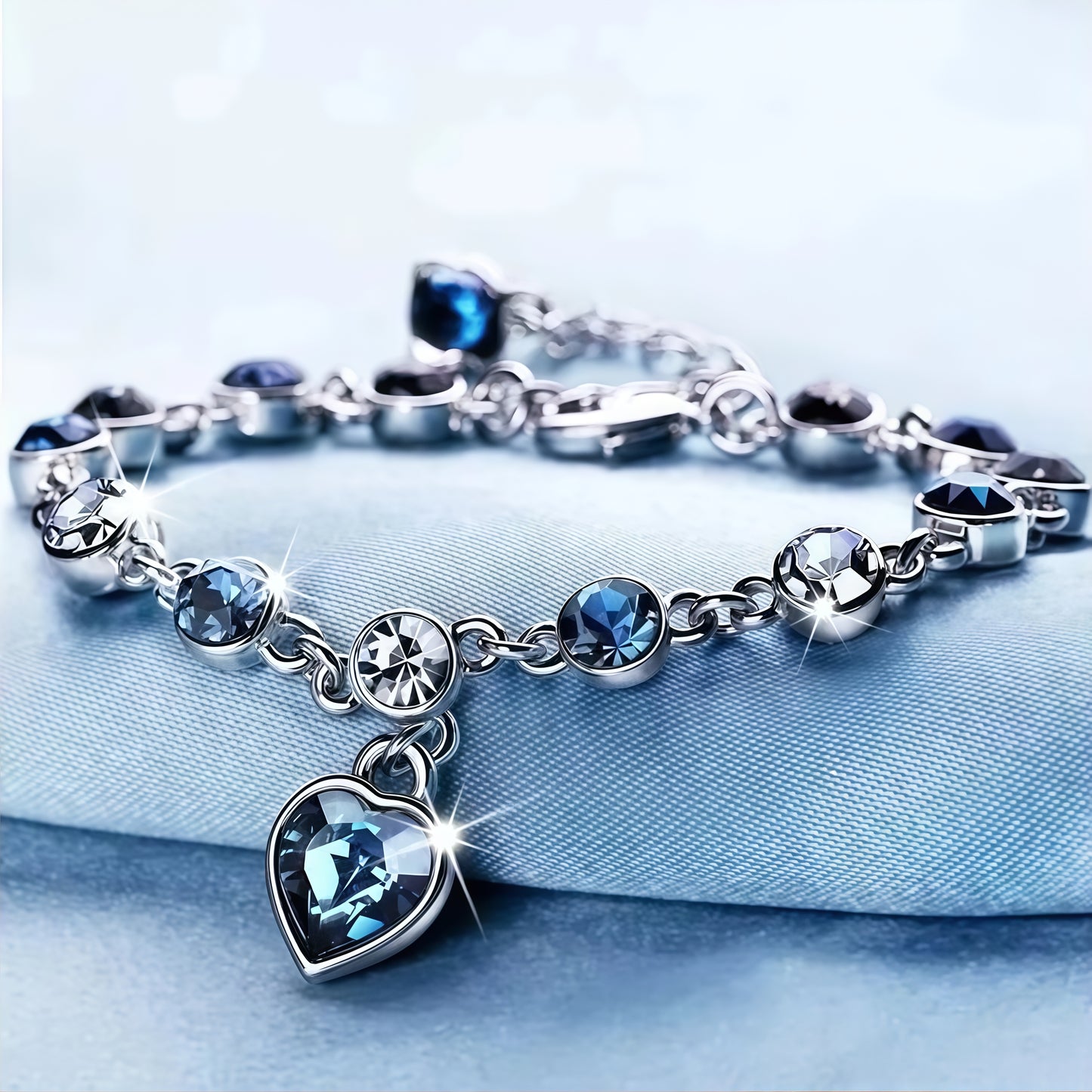 Women's Silver Bracelet with Blue Crystal