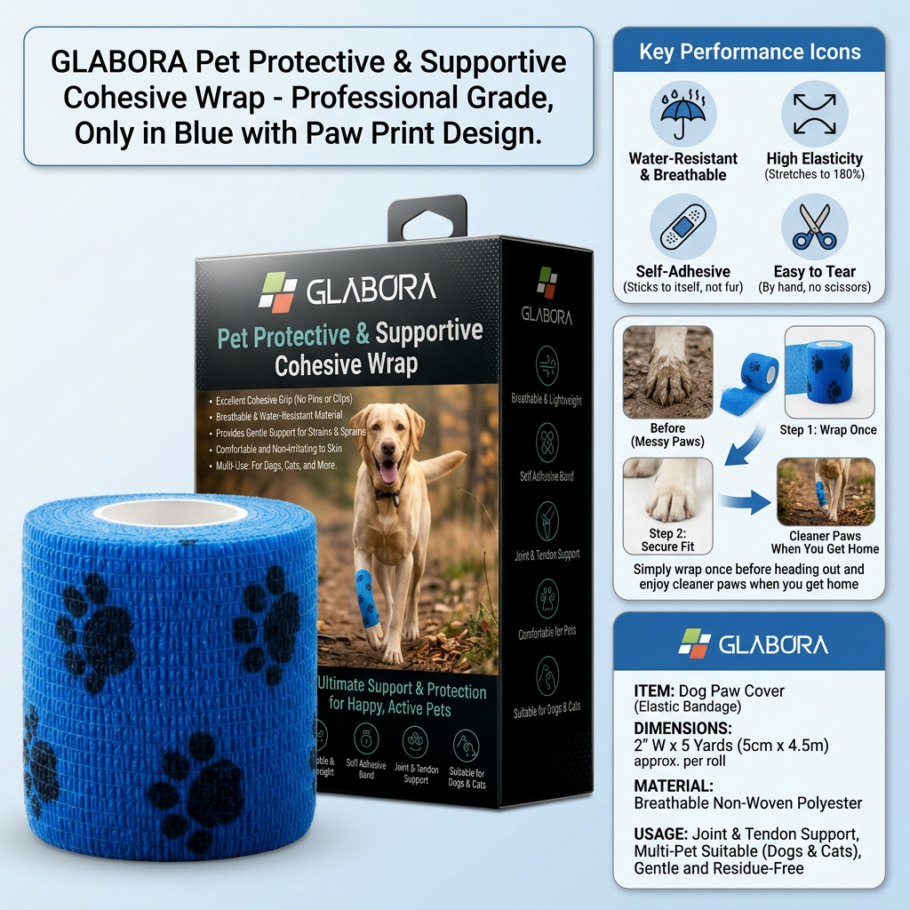 Glabora Kit Pronto Soccorso Animali 4-in-1 | Termometro Auricolare, Kit Zecche, Benda Coesiva e Ginocchiera Ortopedica per Cani e Gatti
