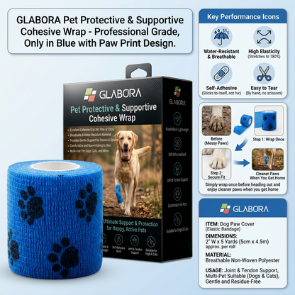 Glabora Kit Pronto Soccorso Animali 4-in-1 | Termometro Auricolare, Kit Zecche, Benda Coesiva e Ginocchiera Ortopedica per Cani e Gatti