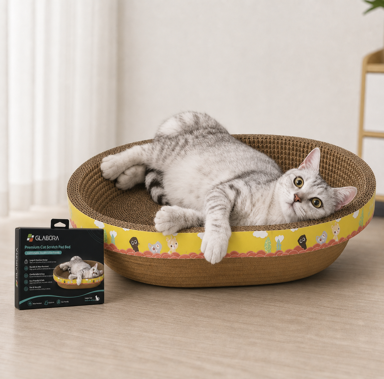 GLABORA KIT ARRICCHIMENTO GATTI 4-IN-1 | GIOCATTOLO AUTOMATICO, PUZZLE FEEDER, TIRAGRAFFI LETTO E TUNNEL MODULARE