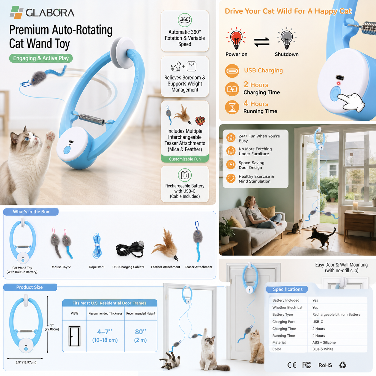 GLABORA KIT ARRICCHIMENTO GATTI 4-IN-1 | GIOCATTOLO AUTOMATICO, PUZZLE FEEDER, TIRAGRAFFI LETTO E TUNNEL MODULARE