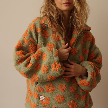 Ginestra | Oversized Women's Sherpa Sweater with Floral Embroidery - Playful Softness