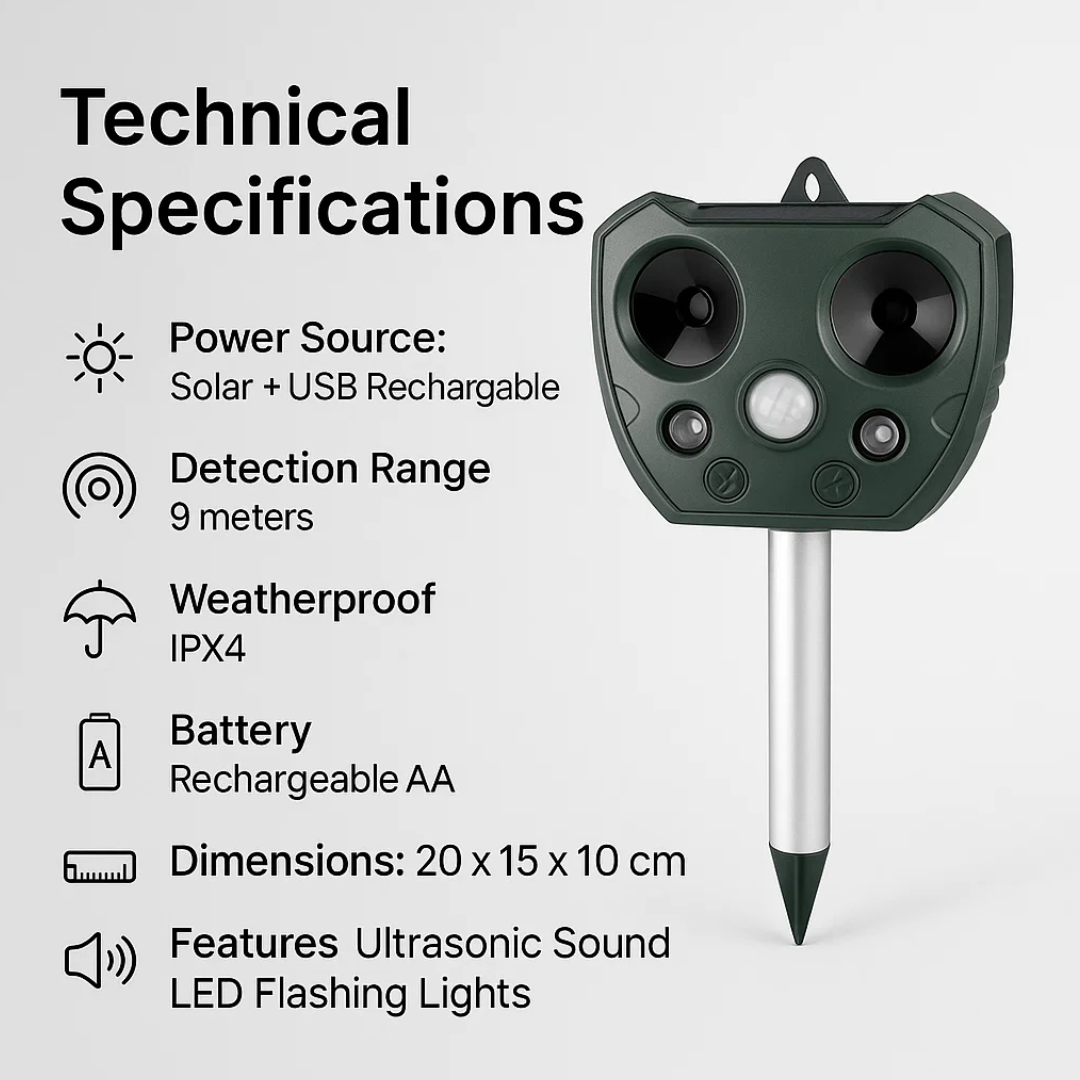 Ultrasonic Bird and Pest Repeller | Solar Powered and Weather Resistant for Long-Lasting Garden Security