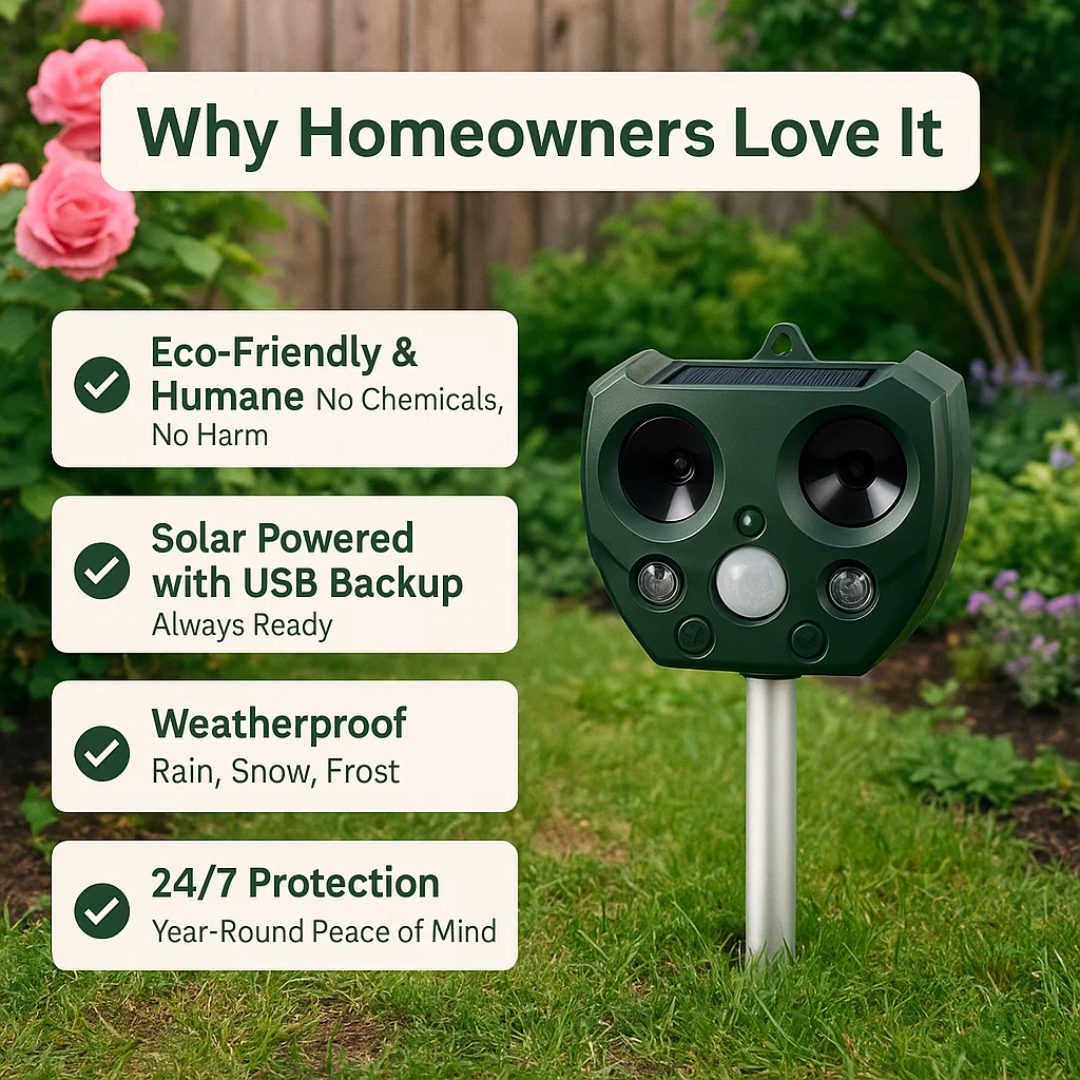 Ultrasonic Bird and Pest Repeller | Solar Powered and Weather Resistant for Long-Lasting Garden Security