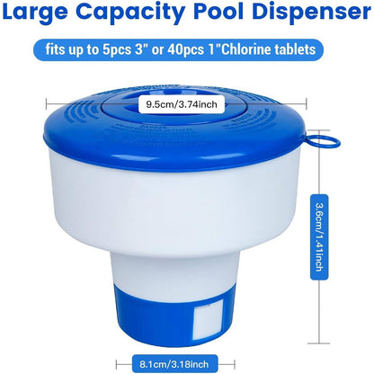 Floating Pool Dispenser with Adjustable Flow Control | Capacity for 4 Tablets for Crystal Clear Water