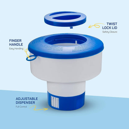 Floating Pool Dispenser with Adjustable Flow Control | Capacity for 4 Tablets for Crystal Clear Water
