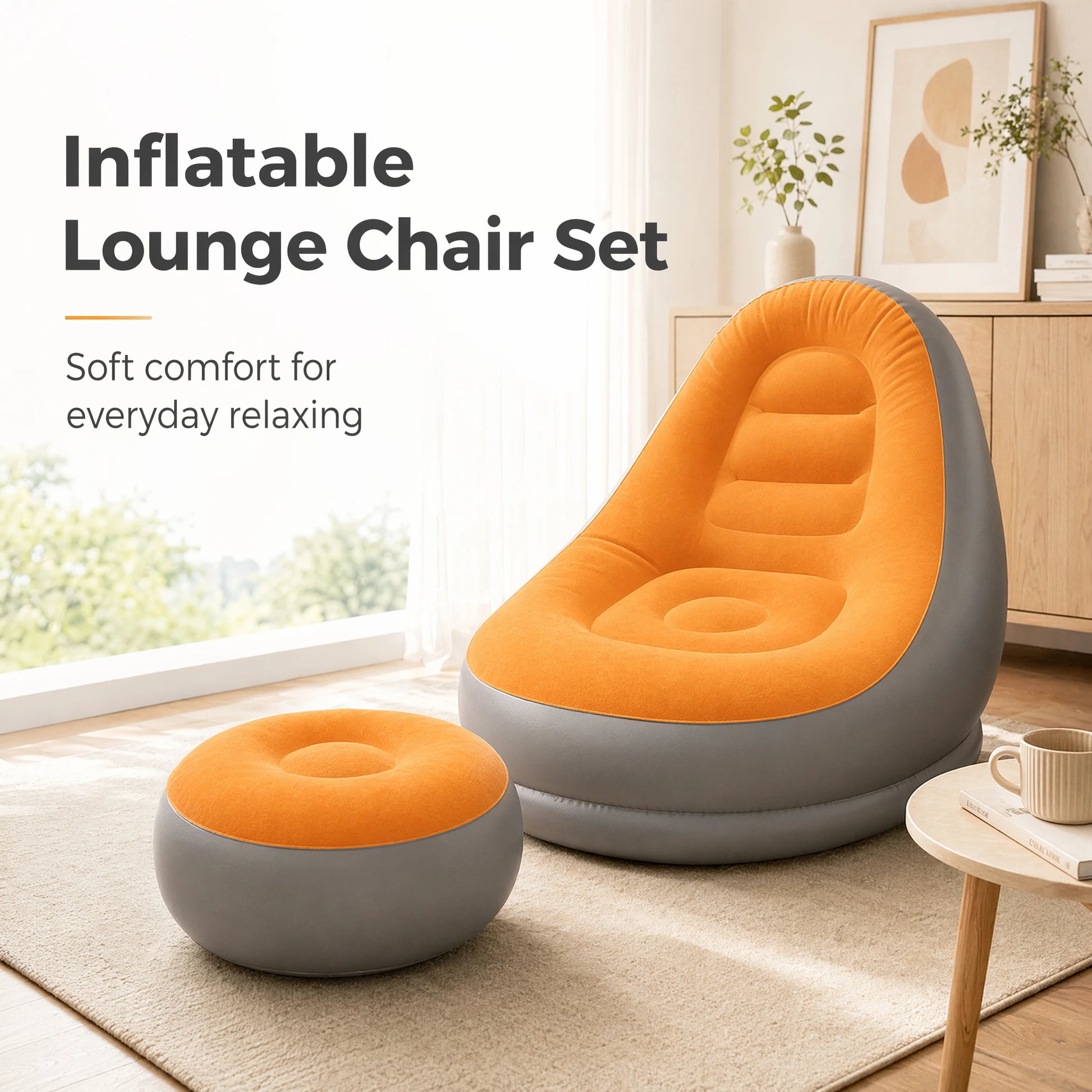 Divano Gonfiabile 2 in 1 con Sgabello Ergonomico in PVC Impermeabile | Comfort e Portabilità per Esterni 0