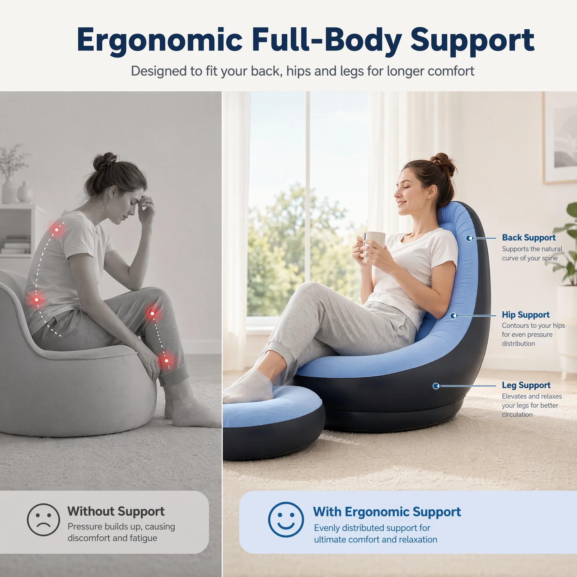 Divano Gonfiabile 2 in 1 con Sgabello Ergonomico in PVC Impermeabile | Comfort e Portabilità per Esterni 2