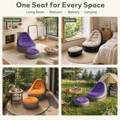 Divano Gonfiabile 2 in 1 con Sgabello Ergonomico in PVC Impermeabile | Comfort e Portabilità per Esterni 3