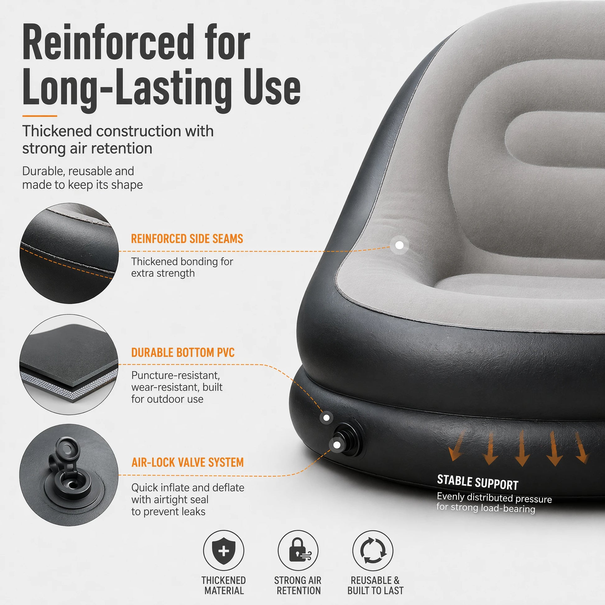 Divano Gonfiabile 2 in 1 con Sgabello Ergonomico in PVC Impermeabile | Comfort e Portabilità per Esterni 4