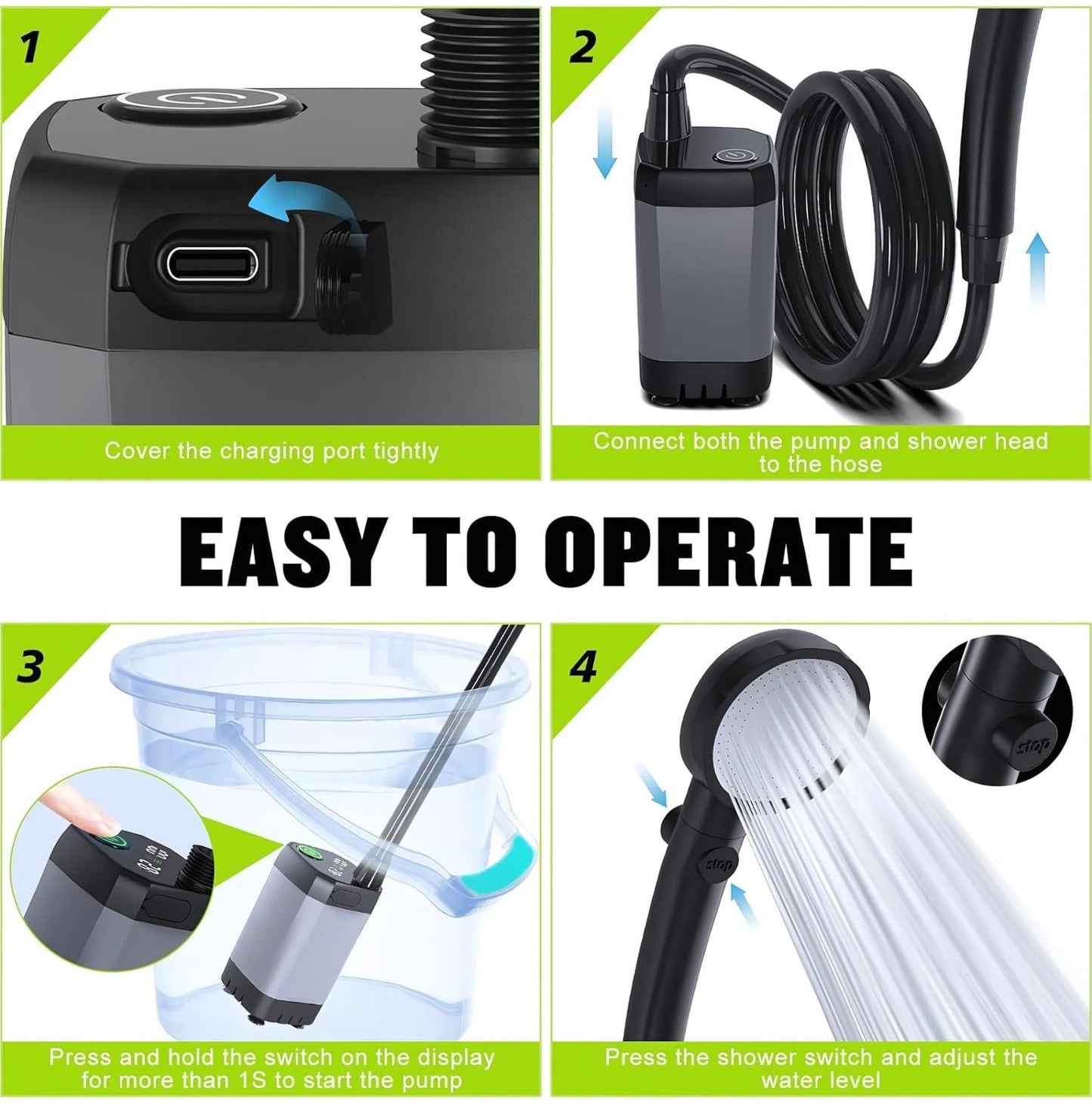 Electric Portable Camping Shower with 6000 mAh Battery | Easy to Use for Outdoor Adventures