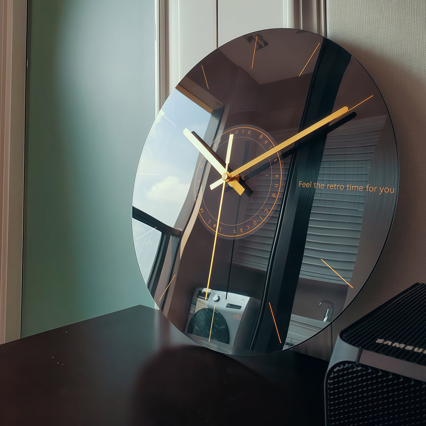 Glass Wall Clock with Golden Hands