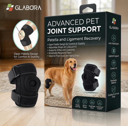 Glabora Kit Pronto Soccorso Animali 4-in-1 | Termometro Auricolare, Kit Zecche, Benda Coesiva e Ginocchiera Ortopedica per Cani e Gatti