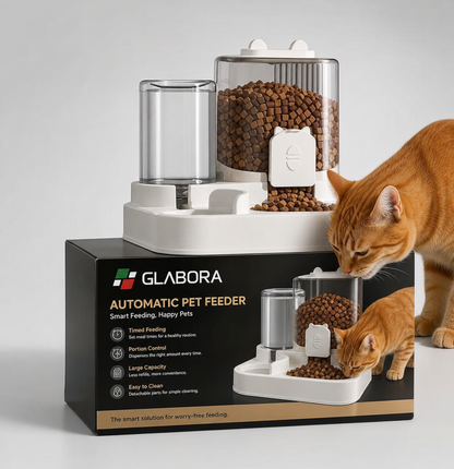Glabora Cat Care Kit 4-in-1 | Lettiera Automatica, Mangiatoia Gravity, Fontana Filtrante e Ciotola Ergonomica 15° per Gatti