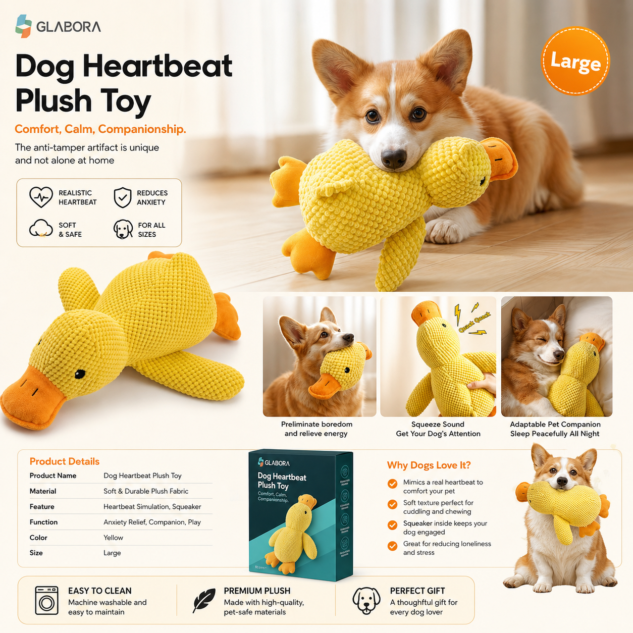 GLABORA DOG ANTI-ANXIETY KIT 4-IN-1 | Noise-Cancelling Headphones, Kennel Darkening Cover, Behavioral Clicker Set, and Heartbeat Plush Toy
