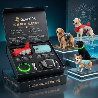 Glabora Avontuur & Veiligheidspakket 4-in-1 | REDDINGSVEST, KOELHARNAS, LED HALSBAND EN HONDENTREKKINGRUGZAK