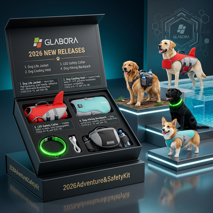Glabora Adventure & Safety Kit 4-in-1 | Life Jacket, Cooling Vest, LED Collar, and Trekking Backpack for Dogs