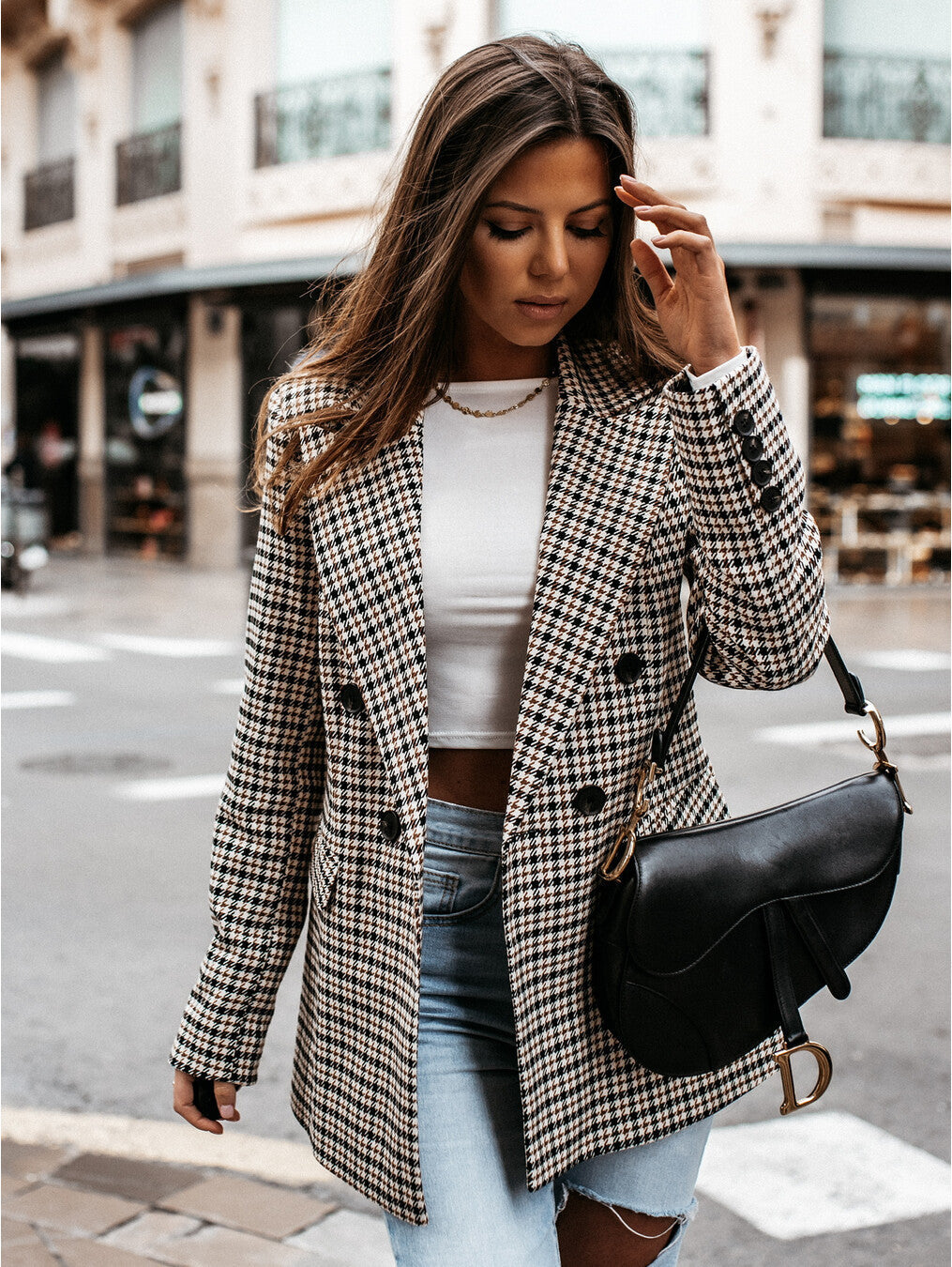 Blazer Donna a Quadri Stile Classico