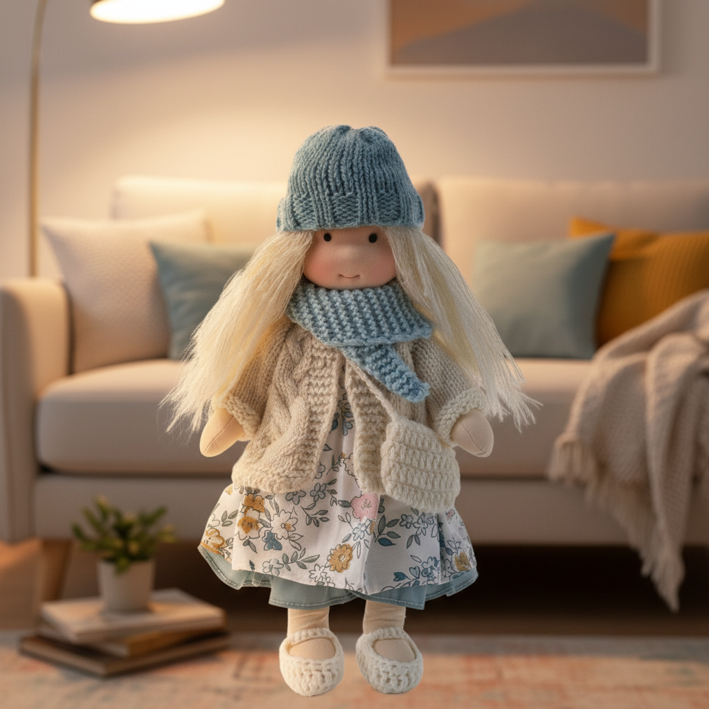 Elora | Bambola Waldorf in Cotone Fatta a Mano con Design Minimalista | Gioco Creativo per Sviluppo Emotivo 0