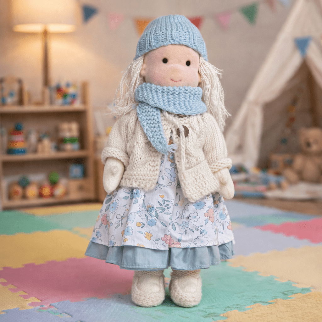 Elora | Bambola Waldorf in Cotone Fatta a Mano con Design Minimalista | Gioco Creativo per Sviluppo Emotivo 1