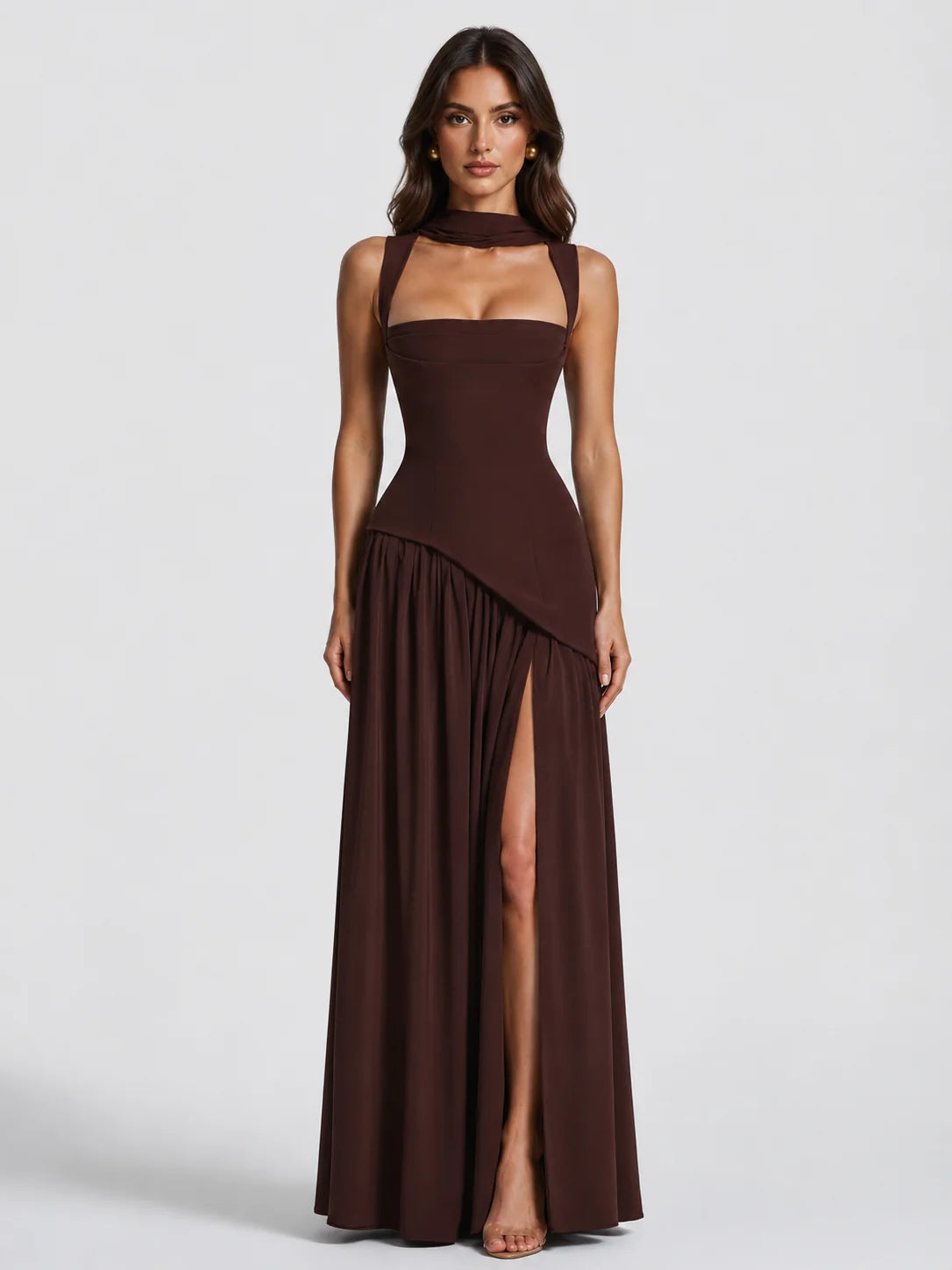 Emily | Elegante Maxi Abito Drappeggiato in Satin Morbido 0