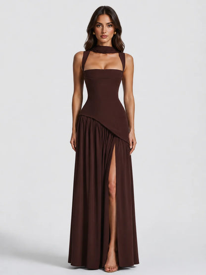 Emily | Elegante Maxi Abito Drappeggiato in Satin Morbido 0