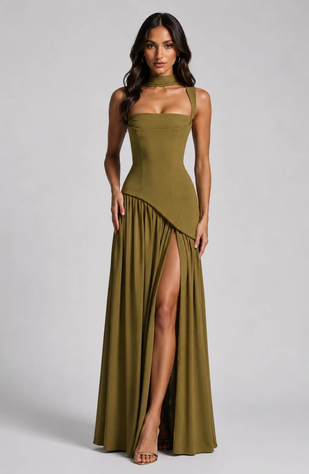 Emily | Elegante Maxi Abito Drappeggiato in Satin Morbido 5