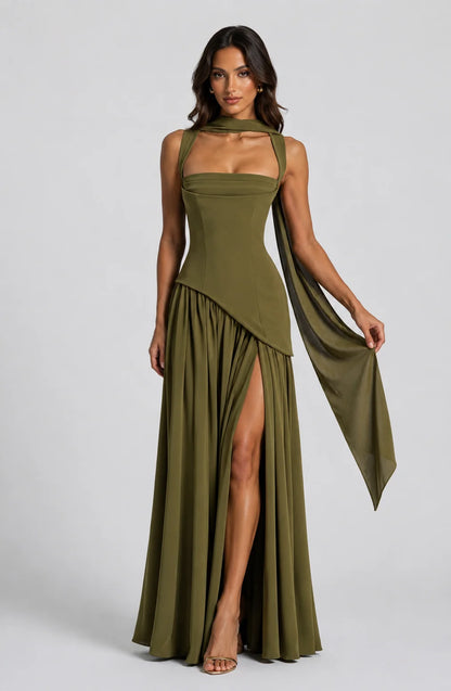 Emily | Elegante Maxi Abito Drappeggiato in Satin Morbido 6