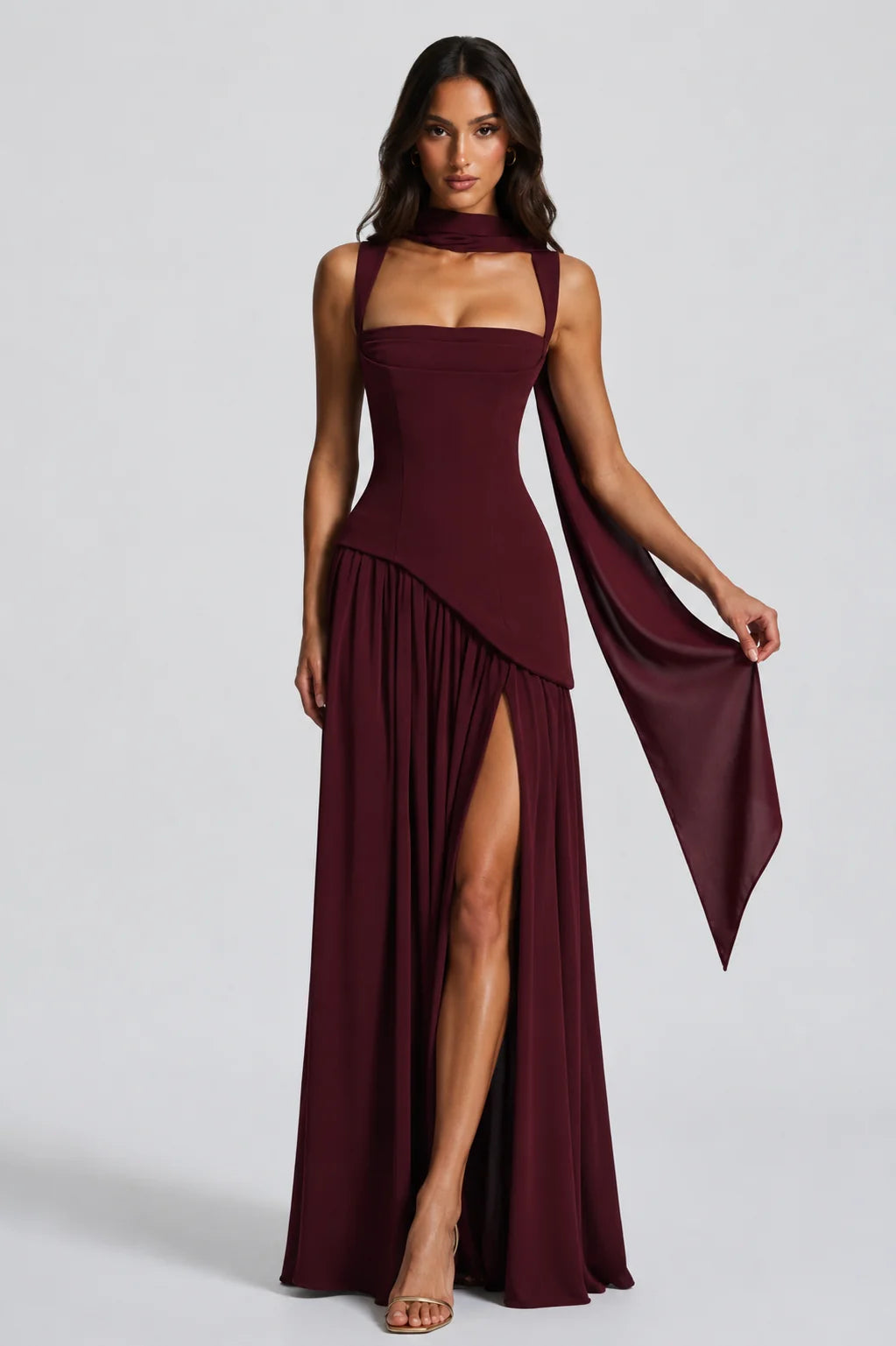 Emily | Elegante Maxi Abito Drappeggiato in Satin Morbido 8