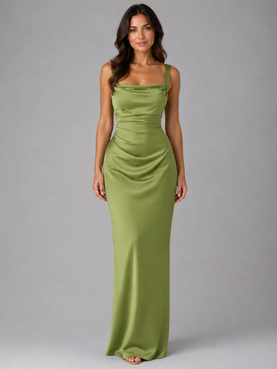 Emma | Élégante robe longue de cérémonie en satin avec taille froncée