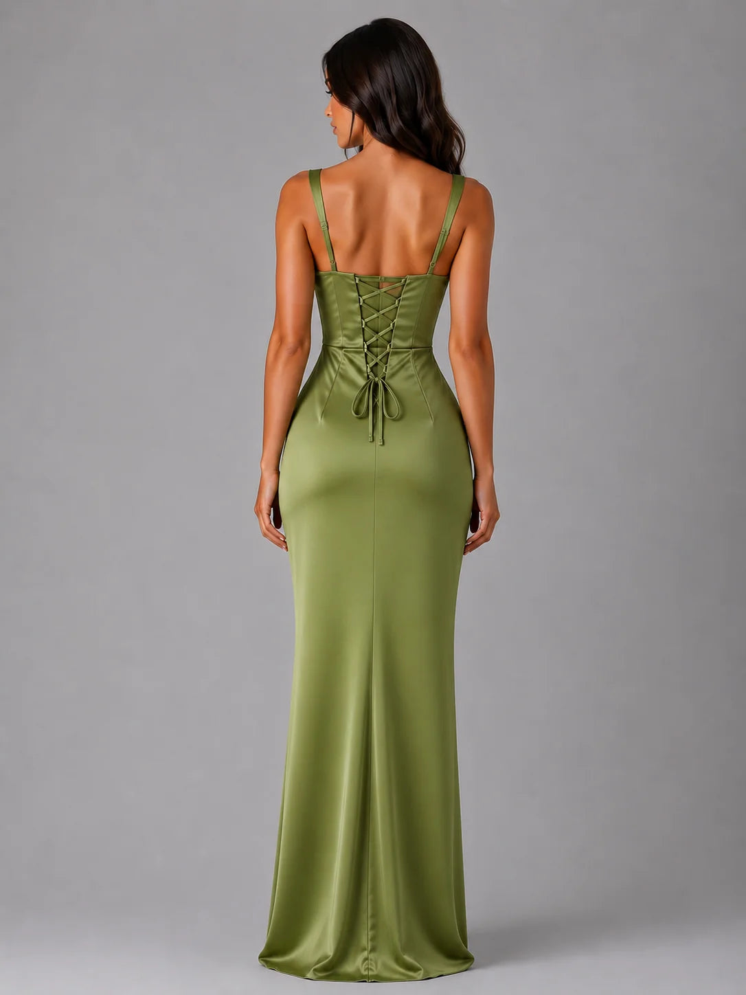 Emma | Elegante Abito Lungo Cerimonia in Satin con Vita Arricciata 1