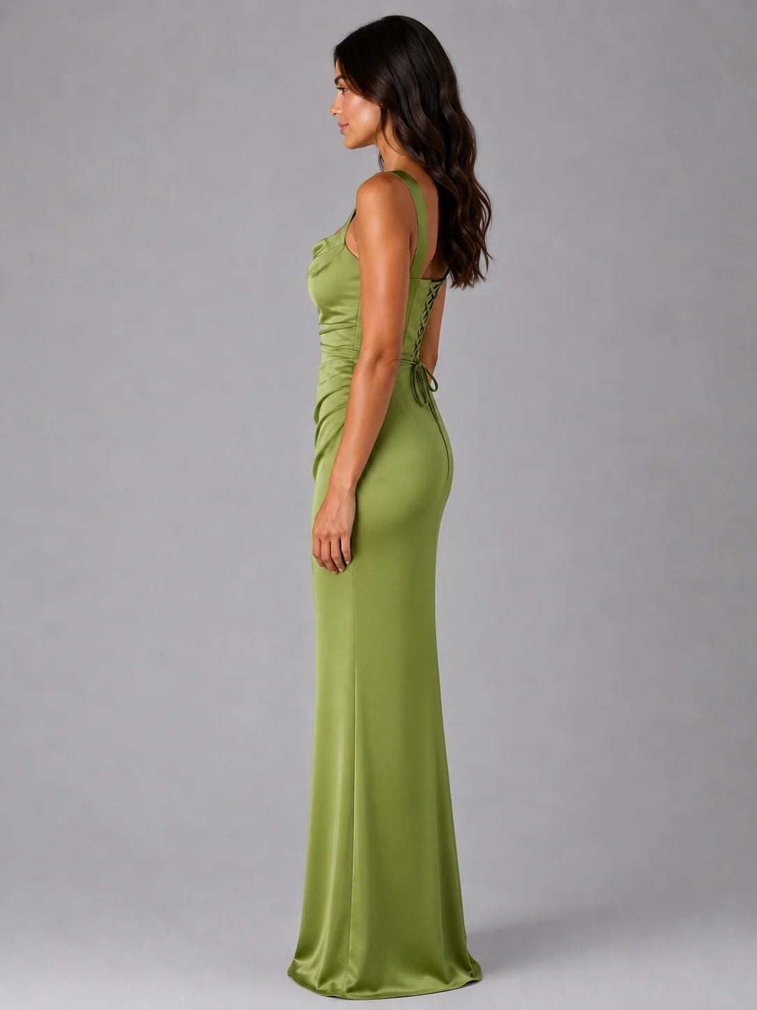 Emma | Elegante Abito Lungo Cerimonia in Satin con Vita Arricciata 2
