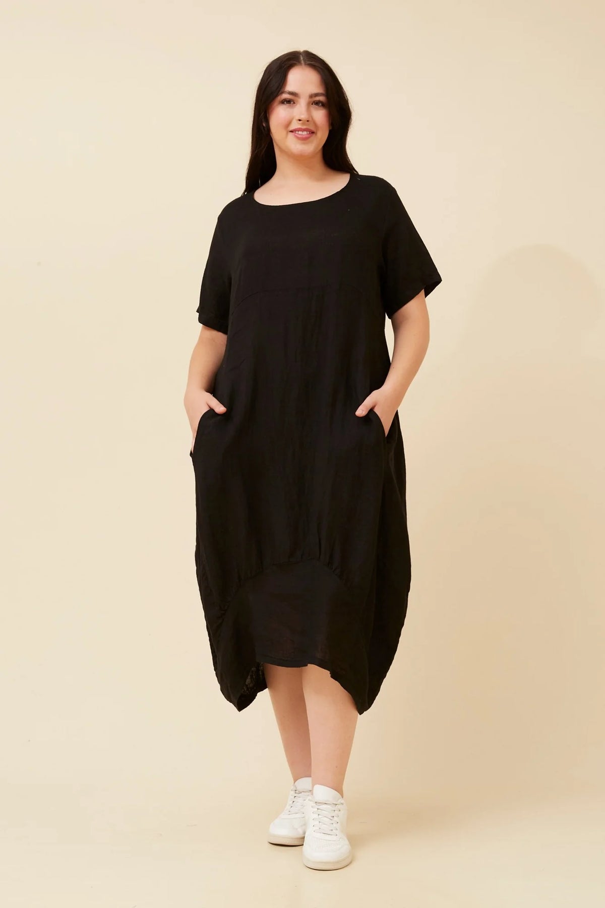 Emma | Elegante Abito Midi in Lino Nero 0