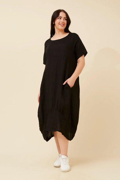 Emma | Elegante Abito Midi in Lino Nero 2