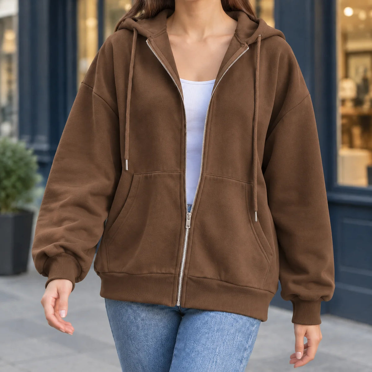 Ethan | Comoda Felpa Con Zip Verde Oliva Casual 5