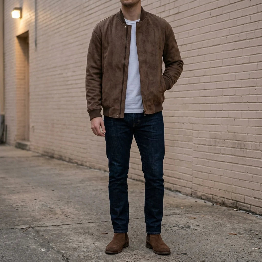 Ethan | Elegante Bomber In Pelle Scamosciata Vegana Uomo 4