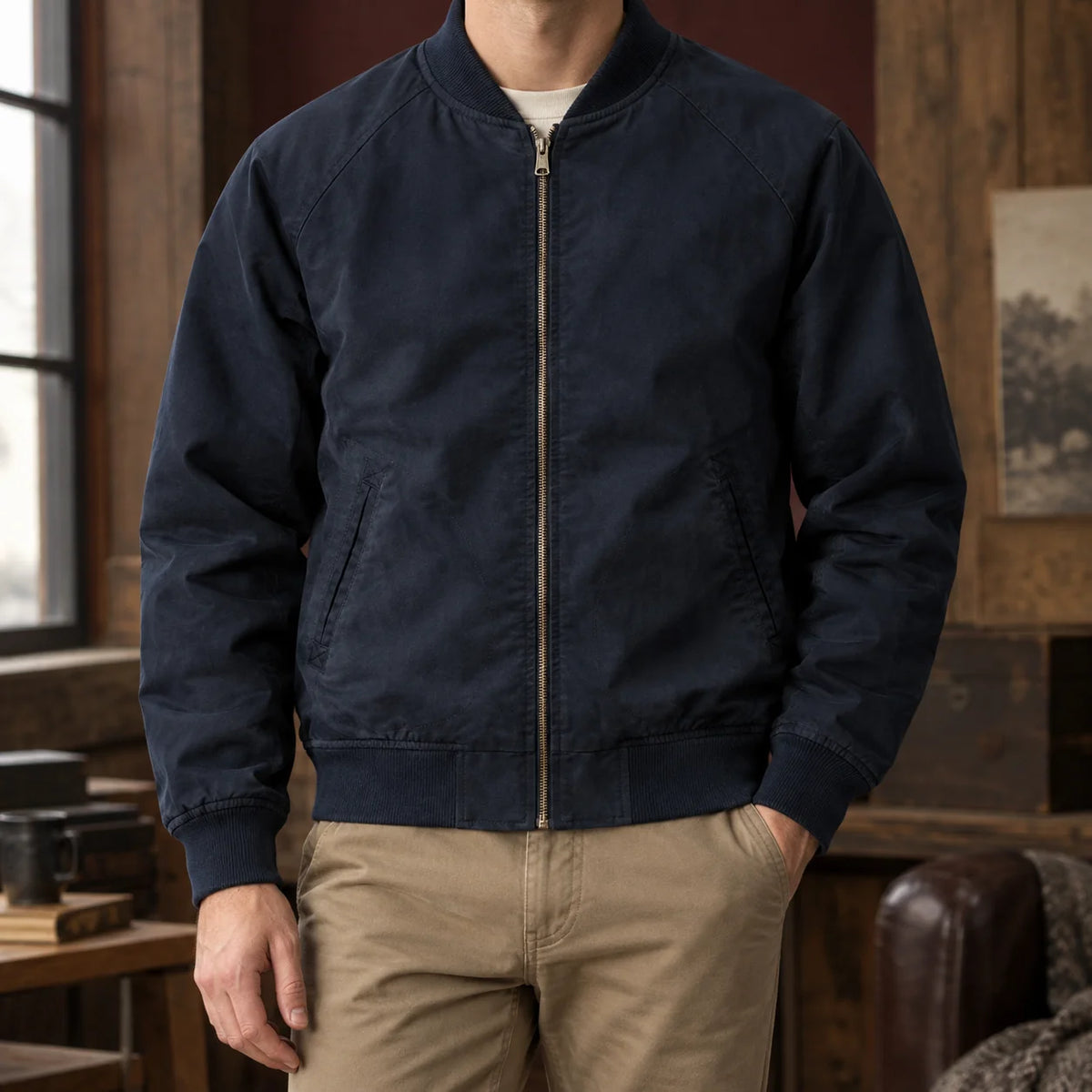 Ethan | Elegante Giacca Bomber Uomo in Cotone Con Zip 0