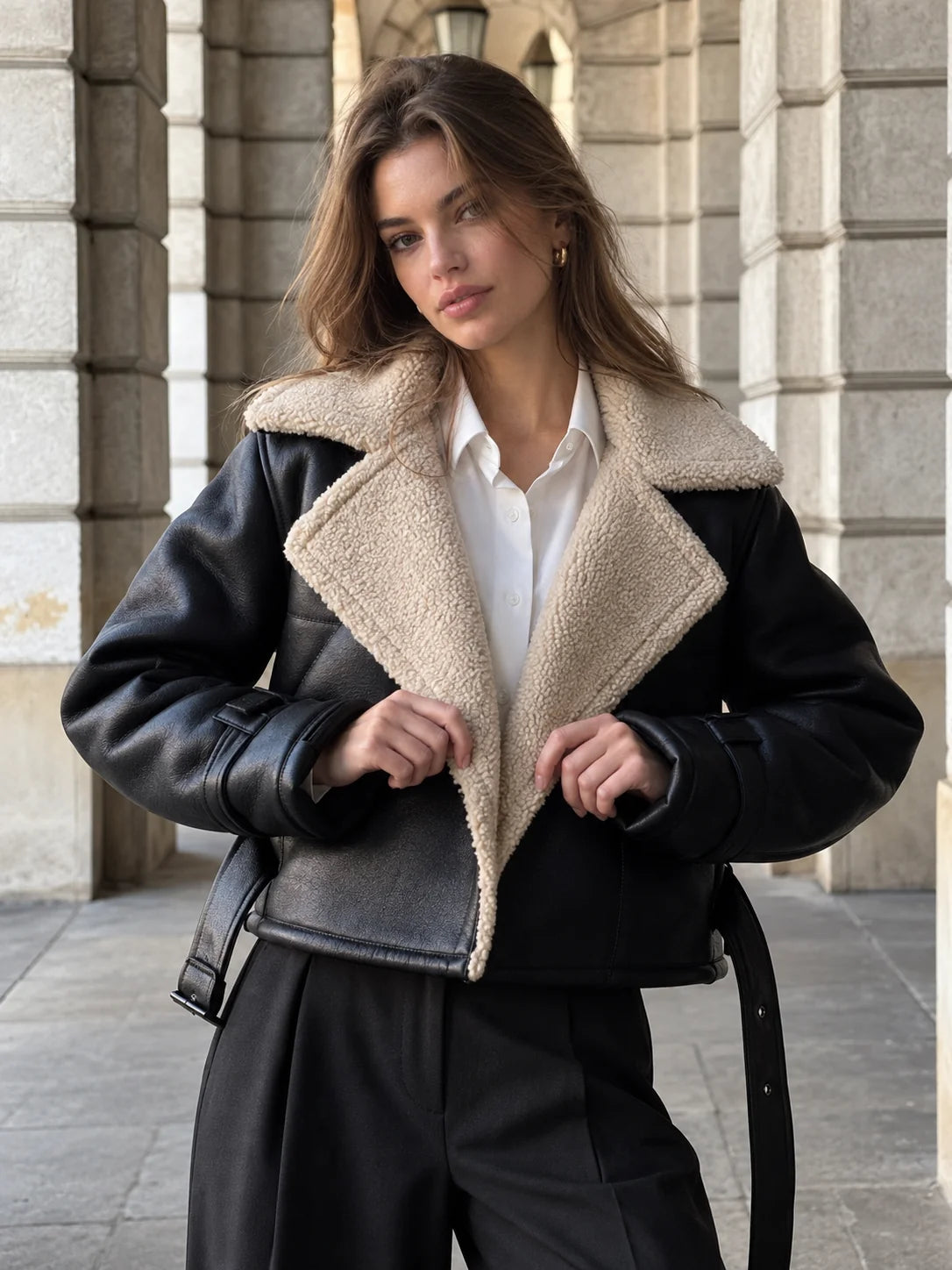 Ethan | Giacca da Aviatore in Pelle con Fodera Sherpa Calda e Elegante 1