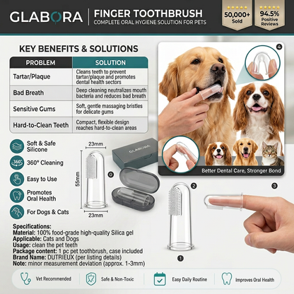 Glabora Kit Cura Dentale per Cani e Gatti 4-in-1 | Dentifricio Enzimatico, Spazzolino Dito, Penna Sbiancante e Additivo Acqua