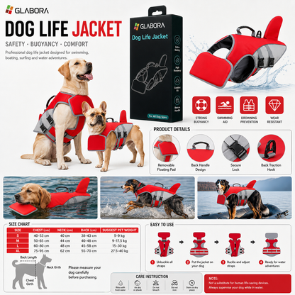 Glabora Adventure & Safety Kit 4-in-1 | Life Jacket, Cooling Vest, LED Collar, and Trekking Backpack for Dogs
