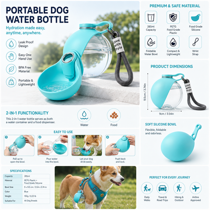 GLABORA KIT VIAGGIO AUTO CANI 4-IN-1 | COPRISEDILE IMPERMEABILE, CINTURA SICUREZZA, RETE BARRIERA E BORRACCIA PORTATILE