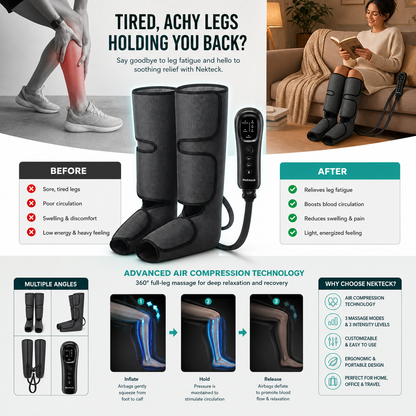 Rilassamento Totale | Massaggiatore per Gambe con Compressione d'Aria e Intensità Regolabile | Drenaggio Linfatico per Comfort e Circolazione