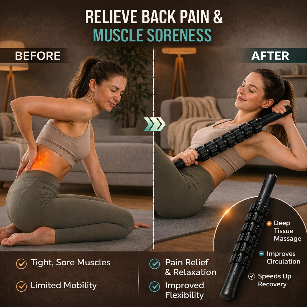 Massaggio Profondo | Set 5 in 1 con Sfera, Bastone e Rullo per Esercizi di Fitness e Recupero Muscolare