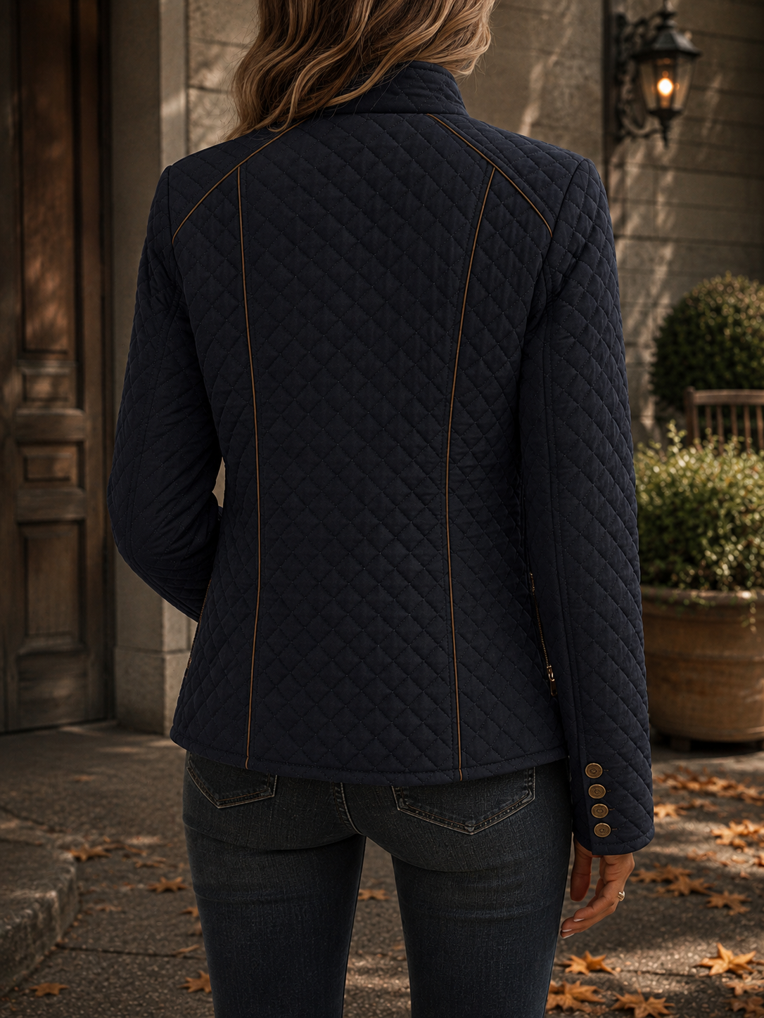 Selene | Fitted Quilted Women's Jacket with High Collar and Contrast Piping - Refined Warmth