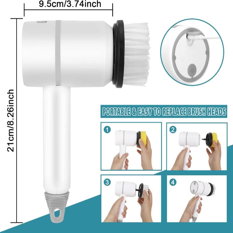 FlexScrub | Spazzola Elettrica per Pulire con Rotazione 360° | Testine Intercambiabili per Pulizia Efficace di Superfici Diverse 6
