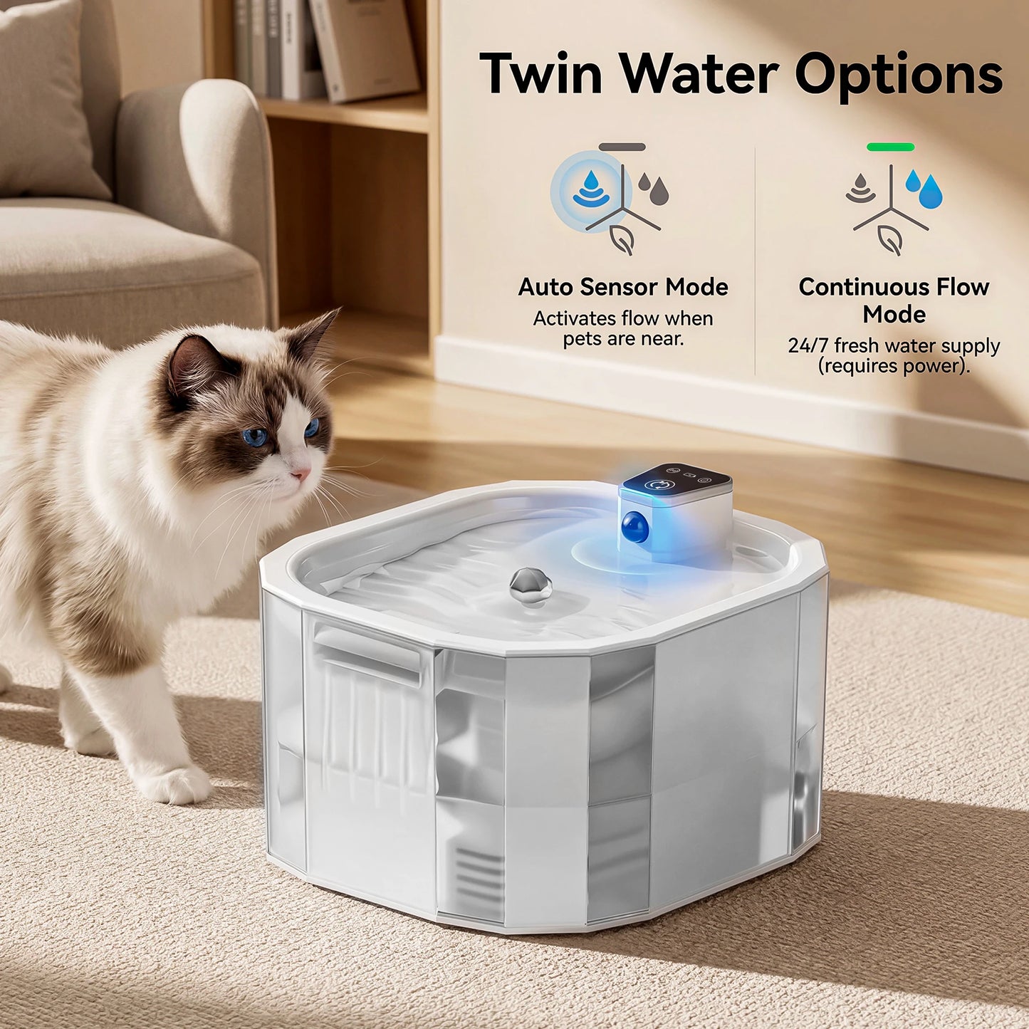 Fontana per Gatti Wireless | Distributore Automatico d'Acqua con Sensore di Movimento | Batteria Ricaricabile e Filtro Ultra Silenzioso 0