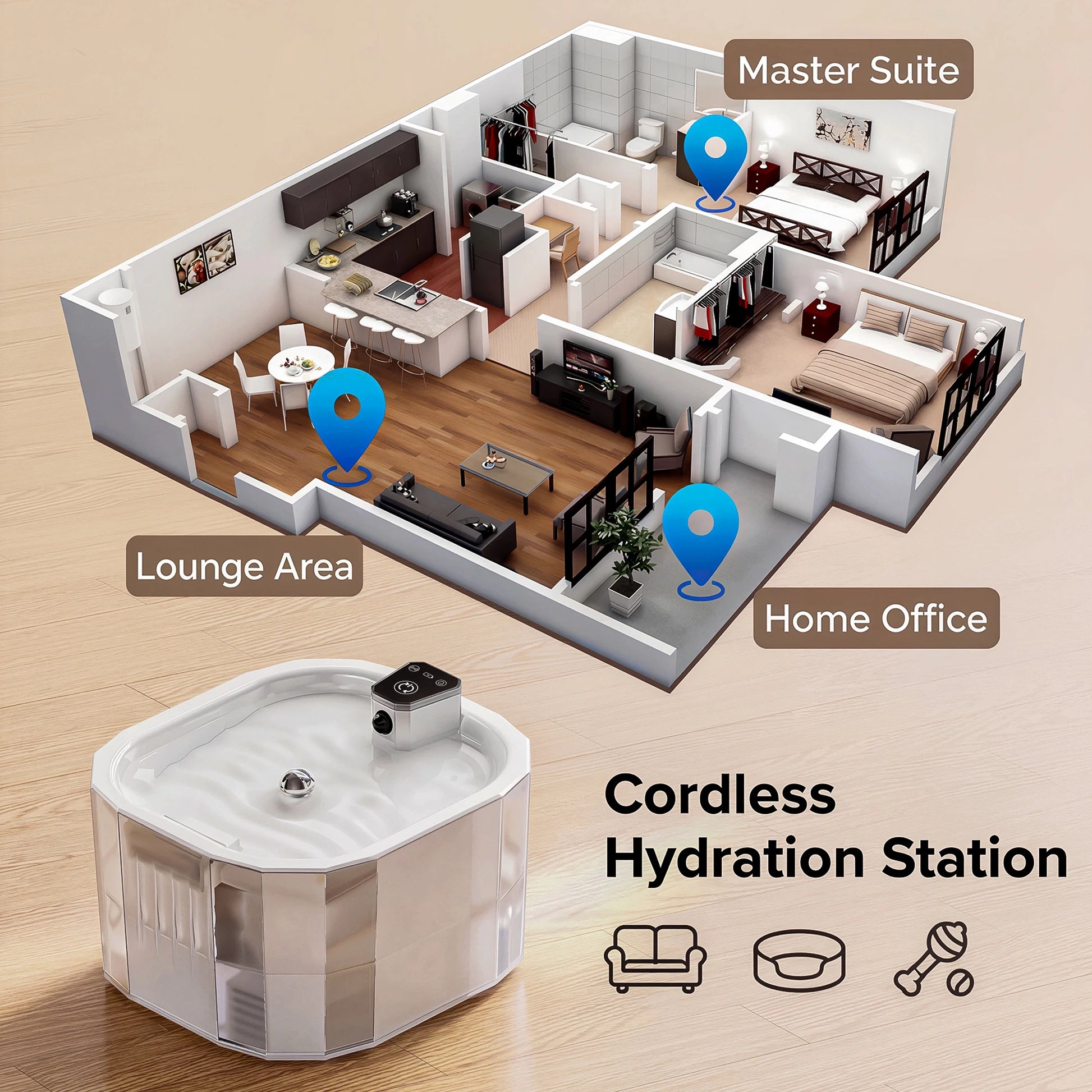 Fontana per Gatti Wireless | Distributore Automatico d'Acqua con Sensore di Movimento | Batteria Ricaricabile e Filtro Ultra Silenzioso 1