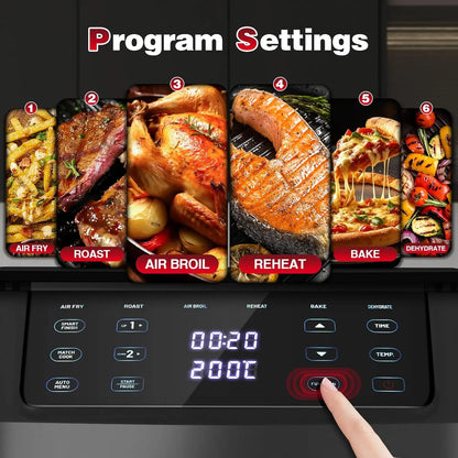 Friggitrice Ad Aria | 11 Litri con Doppio Cestello e Controllo Digitale | Cottura Sana e Veloce per Famiglie 4