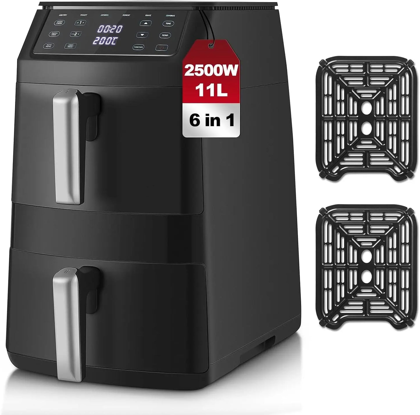 Friggitrice Ad Aria | 11 Litri con Doppio Cestello e Controllo Digitale | Cottura Sana e Veloce per Famiglie 6
